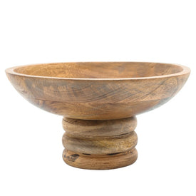 12" Wood Bowl with Stacked Base - Brown