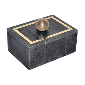 7" x 5" Rectangular Marble Box with Brass Knob - Black