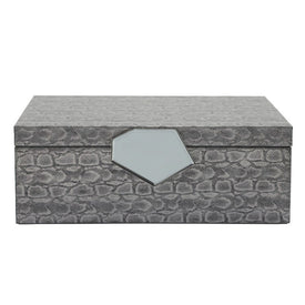 14" Wood and Faux Alligator Leather Box - Gray