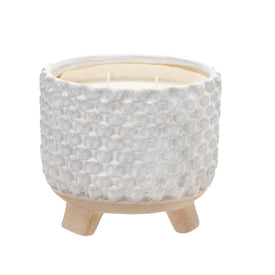 Liv & Skye 8" Woven Ceramic Planter with 45 oz Candle - Ivory/Beige