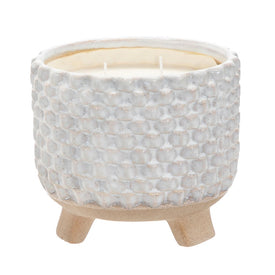 Liv & Skye 6.5" Woven Ceramic Planter with 20 oz Candle - Ivory/Beige