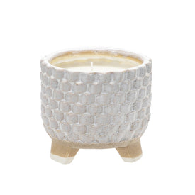 Liv & Skye 5.5" Woven Ceramic Planter with 12 oz Candle - Ivory/Beige