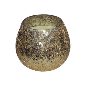 4" Crackled Glass Candle Holder with 11 oz Candle - Gold