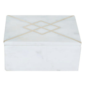 7" x 5" Marble Rectangular Box with Brass Inlay - White