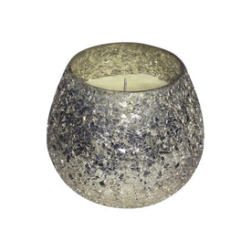 4" Crackled Glass Candle Holder with 11 oz Candle - Silver
