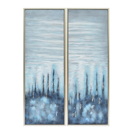62" x 22" Under the Sea Abstract Oil Paintings Set of 2 - Blue