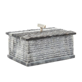Lidded Marble Box with Silver Knob - Gray