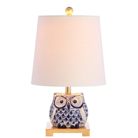 Justina Mini Ceramic Owl Table Lamp - Blue and White