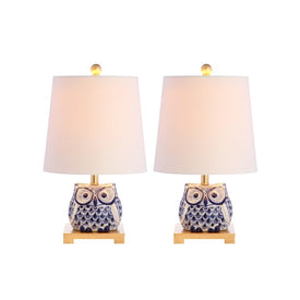 Justina Mini Ceramic Owl Table Lamps Set of 2 - Blue and White