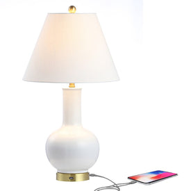Han Ceramic LED Table Lamp - White and Brass Gold