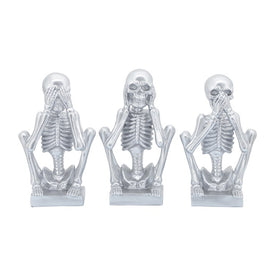 Polyresin See No, Hear No, Speak No Evil Skeletons Set of 3 - Silver