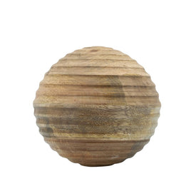 6" Wooden Orb with Ridges - Natural