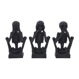 Polyresin See No, Hear No, Speak No Evil Skeletons Set of 3 - Black