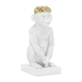 8" Polyresin Monkey Figurine with Flower Crown - White/Gold