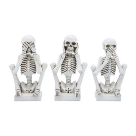 Polyresin See No, Hear No, Speak No Evil Skeletons Set of 3 - White