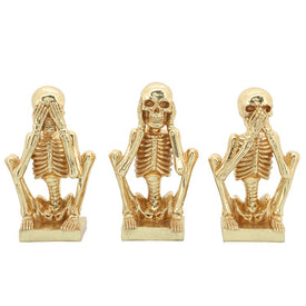 Polyresin See No, Hear No, Speak No Evil Skeletons Set of 3 - Gold