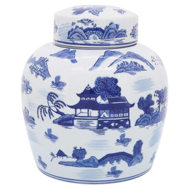 9" Ceramic Rounded Jar with Lid - Blue