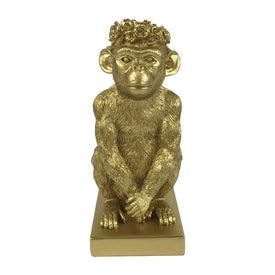8" Polyresin Monkey Figurine with Flower Crown - Gold