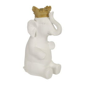 14" Polyresin Elephant with Crown - White/Gold