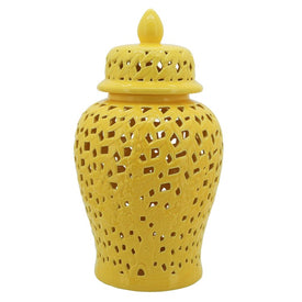 24" Pierced Ceramic Temple Jar - Yellow