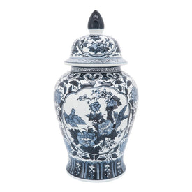 18" Ceramic Flowers Temple Jar - Blue