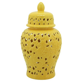 18" Pierced Ceramic Temple Jar - Yellow