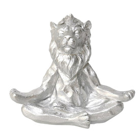 7" Polyresin Yoga Lion - Silver