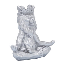 7" Polyresin Yoga Lion with Crown - Silver