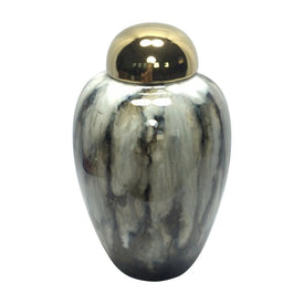 14" Ceramic Urn with Gold Lid - Multi