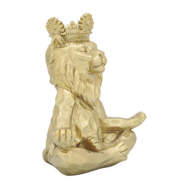 7" Polyresin Yoga Lion with Crown - Gold