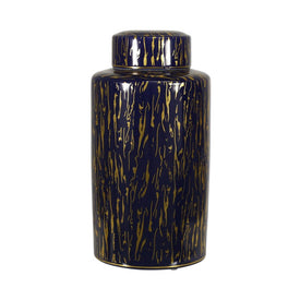 16" Ceramic Jar - Blue/Gold