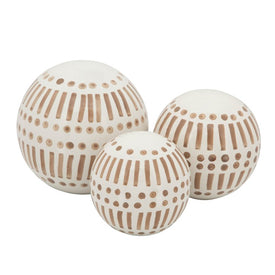 4"/5"/6" Dots and Dashes Ceramic Orbs Set of 3 - Tan