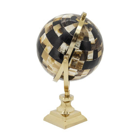 14" Checkered Globe - Brown/Gold