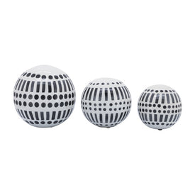 4"/5"/6" Dots and Dashes Ceramic Orbs Set of 3 - Black