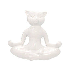 7" Ceramic Yoga Cat Figurine - White