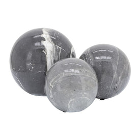 4"/5"/6" Marble Finish Ceramic Orbs Set of 3 - Gray