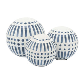 4"/5"/6" Dots and Dashes Ceramic Orbs Set of 3 - Navy