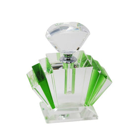 4.75" Art Deco Crystal Perfume Bottle with Stopped - Green