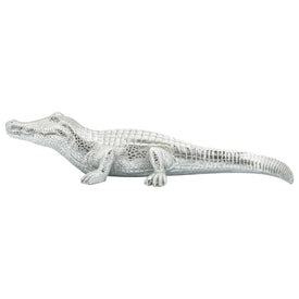16" Polyresin Crocodile Figurine - Silver