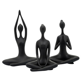 10" Polyresin Yoga Ladies Set of 3 - Black