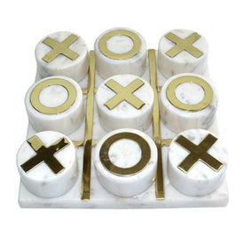 7" x 7" Marble Tic-Tac-Toe Game - White/Gold