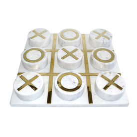 12" x 12" Marble Tic-Tac-Toe Game - White/Gold - OPEN BOX