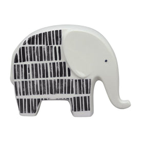 7" x 5" Ceramic Elephant Trunk Down - Black/White