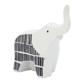 7" x 7" Ceramic Elephant Trunk Up - Black/White