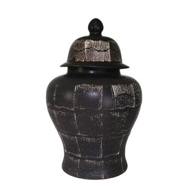 28" Ceramic Temple Jar - Antique Black