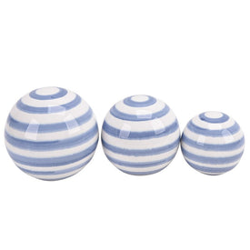 4"/5"/6" Striped Ceramic Orbs Set of 3 - Blue/White