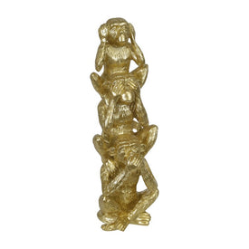 12" Polyresin Stacked Monkeys Figurine - Gold