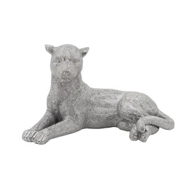 Laying Leopard Ceramic Figurine - Silver