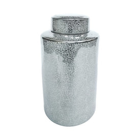 16" Ceramic Jar - Crackle Silver