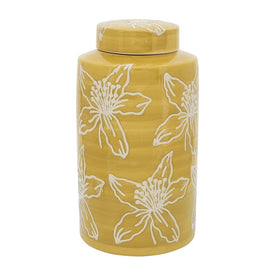 10" Ceramic Flower Jar with Lid - Yellow